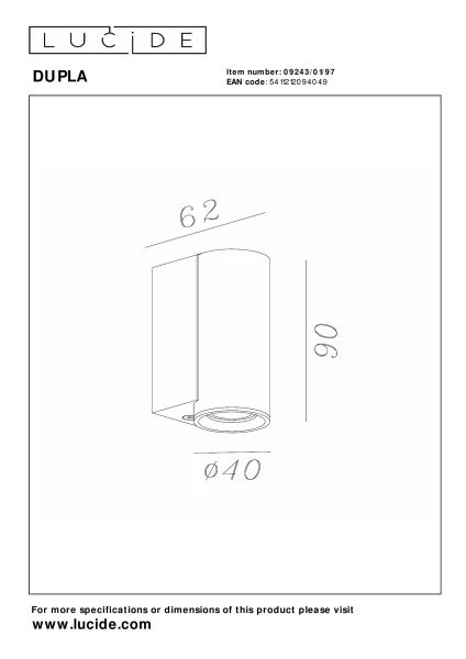Lucide DUPLA - Foco de pared / Lámpara de pared - 1xGU10 (MR11) - Marrón óxido - técnico